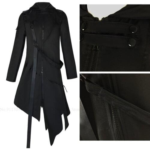 Halloween Gothic Punk Black Jackets Medieval Retro Men Knight Assassin Vampire Cosplay Costume Hooded Coat Outerwear Windbreaker