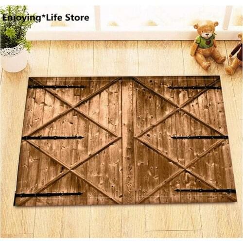 Wood Old Barn Door Shower Curtain Set Waterproof Shower Curtain Bathroom Bath Mat Fabric Rugs 72 x 72 with 12 Hooks (24x16 Mat)