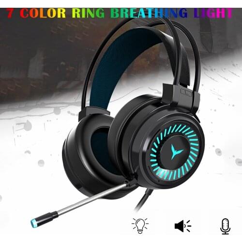 FOSITAN Wired Gaming Headset USB Headphones Surround Sound Stereo Earphones with Microphone RGB Colorful Light for PC Laptop