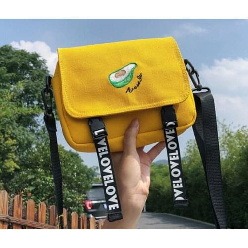 Canvas Handbags for Women Embroidery Fruit 2020 Summer Cartoon Strawberry Avocado Shoulder Bags Crossbody Messenger Bag Purse
