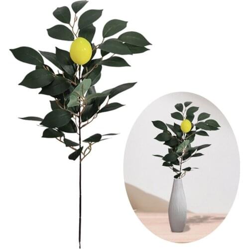 Planting Fig Leaf Imitation Lemon Bendable Nordic Style Vivid Yellow Color 57cm Plastic Easy To Shape Party Or Garden Decoration