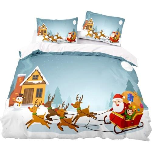 Cartoon Style Santa Claus Giving Gifts Pattern Duvet Cover Set 160x200 With Pillowcase,220x240 Quilt Cover,King Size Bedding