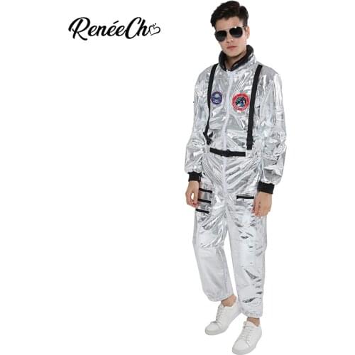 Space Suit For Men Adult Plus Size Astronaut Costume Silver Pilot Costumes 2021 New Arrival Halloween Costume One Piece Jumpsuit