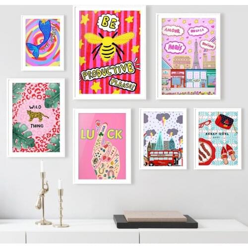 Morocco Paris Spain Pasta Bee Mermaid Bus Wall Art Canvas Painting Nordic Posters And Prints Wall Pictures For Living Room Decor