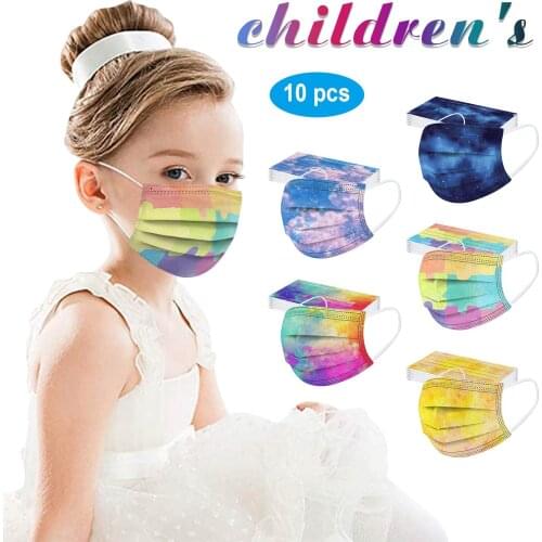 10pc Children Kids Mask Disposable Face Mask Tie-dye Rainbow Print Facemask Desechables Mascarillas Halloween Cosplay Mascherine