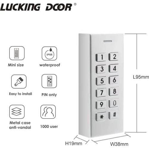 Mini smallest Waterproof IP66 Pin Only Door Lock standalone Access Controller Keypad Password Door Entry controler 1000 user