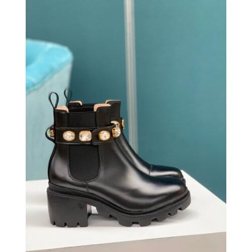 2020Fashion autumn winter motorcycle boots thick sole leather ankle boots lace-up ankle boots