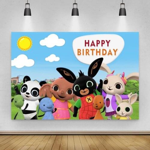 Cartoon Panda Rabbit Blue Sky White Cloud Background Girl Birthday Party Decoration Photography Studio 3D Digital Backdrop Cloth