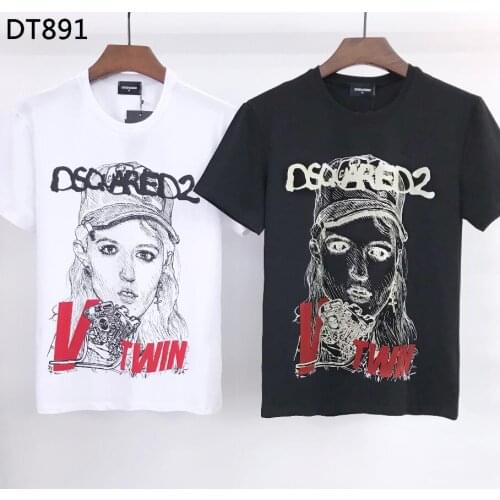 Dsquared2 mens and womens printed T-shirt, cotton hip-hop style, motorcycle DT891