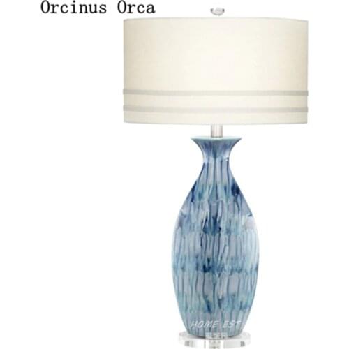 The latest blue ceramic desk lamp in the kiln living room study bedroom bedside lamp modern creative luxury ceramic desk lamp