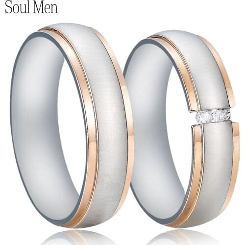 6mm Matt Surface Wedding Rings for Men Women CZ Stones Stainless Steel Couple Lovers Cut-off Jewelry