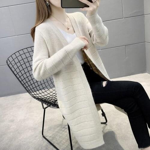 Autumn Outfit Womens Cardigan 2020 New Loose Long Sleeve Mid-Length Knitted Sweater Jacket Spring No Buckle Coat Outerwear y563