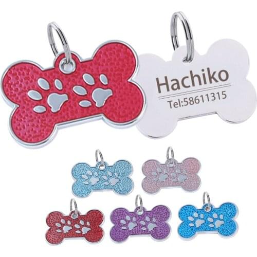 Personalized Dog Tags Engraved Cat Puppy Pet ID Name Collar Tag Pendant Stainless Steel Dog Tag Pet Accessorie Paw Glitter 10c25