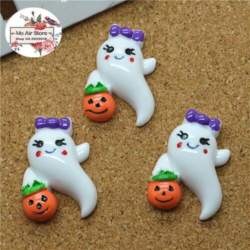 10pcs Resin halloween ghost pumpkin flat back Cabochon Art Supply Decoration Charm hair bow center 22x30mm