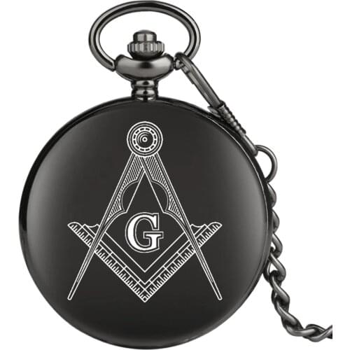 Custom Masonic Freemasonry Chrome Square and Compass Mason Retro Black Quartz Pocket Watch Best Gifts for Freemason Dropshipping