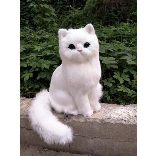 Realistic White Long-tailed Cat Plush Dolls Children Animals Toy Models Polyethylene&furs Cats Home Decor Kids Christmas Gifts