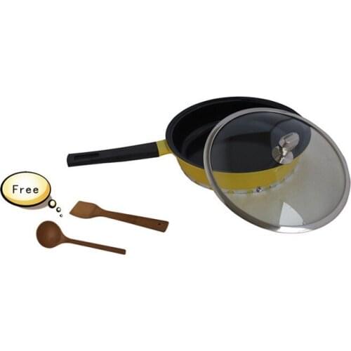 Fast shipping 28cm Yellow Aluminum Frying Pans with non-stick coating Pan lid included EMS free