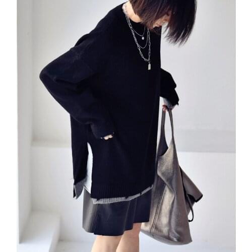 MICOCO M9320C Literature and art Broken edge Contrast color Joining together oversize Round collar Set head sweater