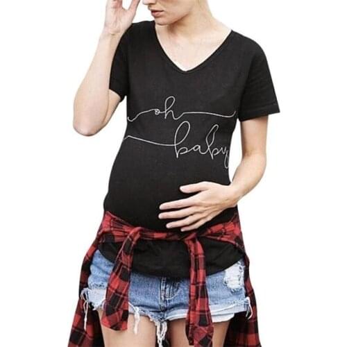 Maternity Tops V-neck Pregnancy Shirts Fashion Short Sleeve Printing Pregnant Clothes Woman Summer T-shirt Mommy To Be Blouse
