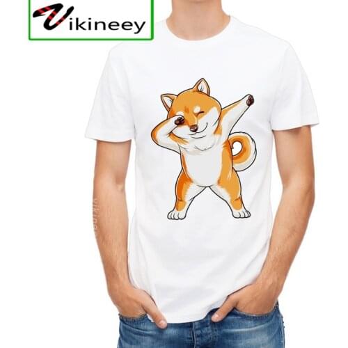 VagaryTees Funny T shirt Men Dabbing Shiba Inu Fashion Tees Cartoon Dog White T-shirt Doggo and His Ball Tops Hipster