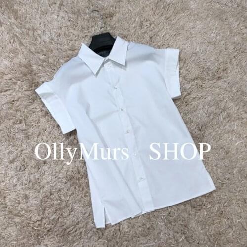 Top womens clothing simple capable small lapel embroidery flying sleeve shirt capable cotton white shirt