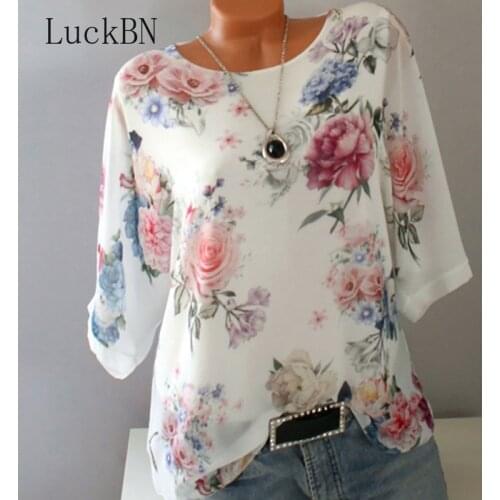 2021 summer new floral print womens shirt 5XL plus size chiffon blouse half sleeve beach shirt office work shirt ladies top 5XL