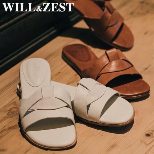 Will&Zest Flat Woman Sandal Italian Genuine Leather Sole Beach Slides Women Designer Outdoor Slippers Parkside Casual Shoes Big