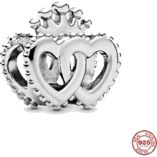 New 925 Sterling Silver Bead Crown Heart Charms ​Fit Original Pandora Bracelet DIY Jewelry For Women Wholesale