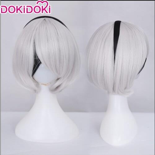 DokiDoki Game Cosplay Wig NieR:Automata 2B Cosplay Wig YoRHa No. 2 Type B Wigs Women Short White Heat Resistant Hair