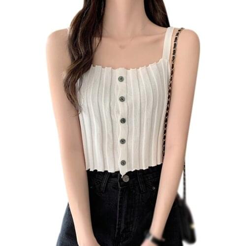 Summer Women Sleeveless Tops White Tank Tops Button Design Women Clothing Women Wear Crop Tops