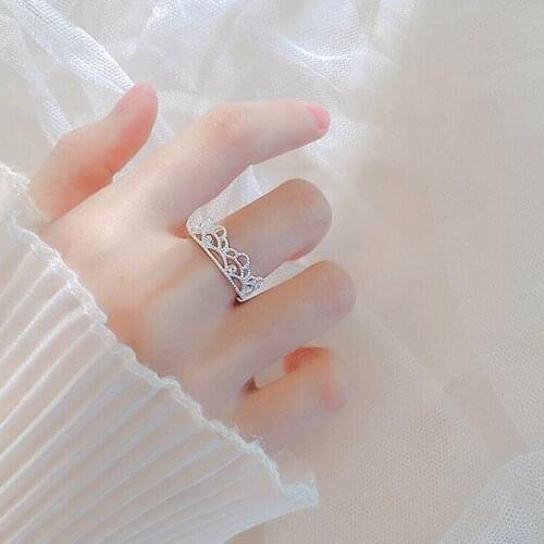 Princess Lace Crown Cubic Zirconia Chunky 925 Sterling Silver Adjustable Rings For Women Dainty Elegant Jewelry Wholesale