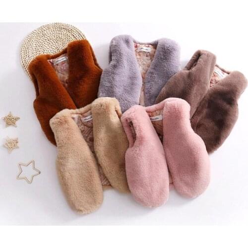 Baby Girls Faux Fur Vest Outfits Coat Winter Kids 2021 Fashion Waistcoats Warm Infant Sleeveless Jacket Outerwear Children Cloth