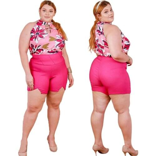 Cutubly Hollow Out Two Piece Set Plus Size XL-4XL Short Sets For Women Floral Print Sleeveless Sexy Skinny Irregular Short Sets