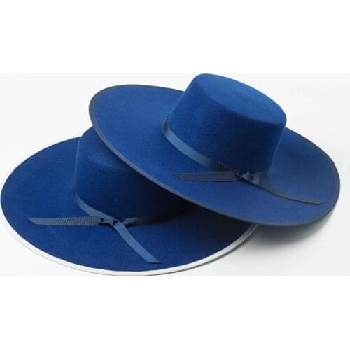 01909-HH8159B BEAUTIFUL BLUE brim winter autumn wool solid fedoras cap men women leisure panama jazz hat