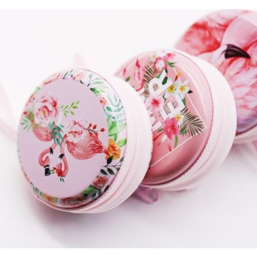 1pc Colorful flamingo tin box Hawaii party decoration candy box Girls Gifts Desk Organizer Flamingos Pattern Round Jewelry Cases