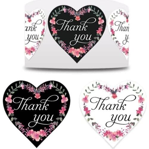 100-500pcs Heart Thank You Stickers Wedding Festival Party Favors Paper Decorative Sticker Envelope Package Seal Label Stickers