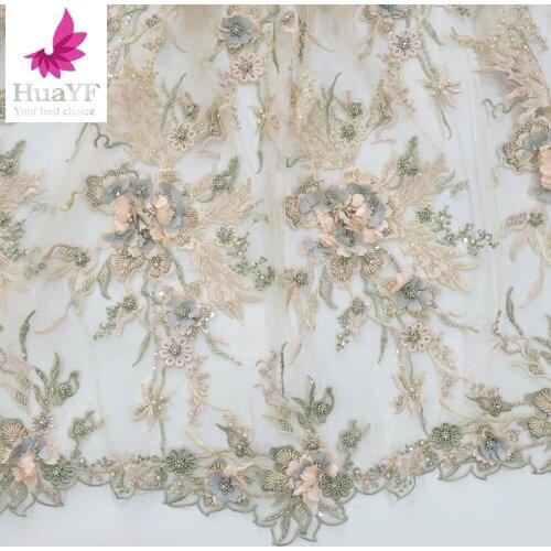2021 3D Flowers HandMade Beads Lace Handmade Fabric French Wedding Dress Latest Nigeria Cotton Embroidery HY1670-6