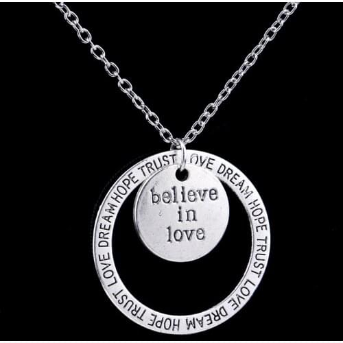 24PC/Lot New Believe In Love Pendant Necklace Circle Hope Dream Trust Charm Chain Jewelry Women Lovers Friends Souvenir Gift Hot