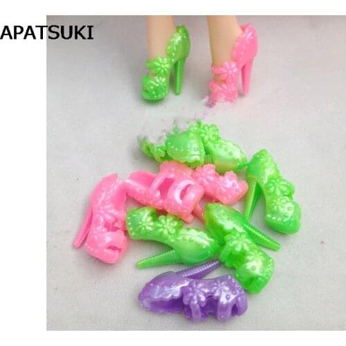 5pairs/lot Mix Candy Color Flower Shoes Summer High-heels Shoes For Barbie Doll House Fit For Barbie Dress Outfits