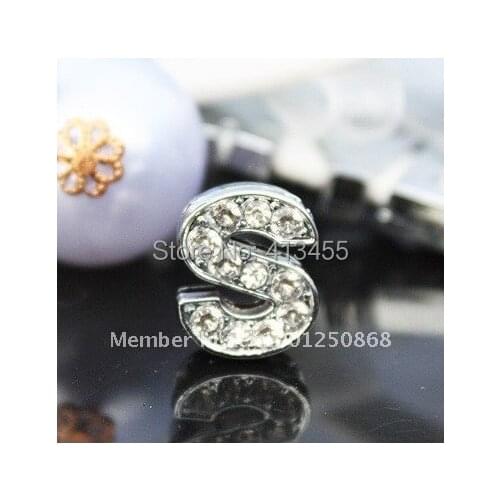 50PCS/lot 10mm * S * Rhinestones Bing Slide Letter English Alphabet DIY accessories