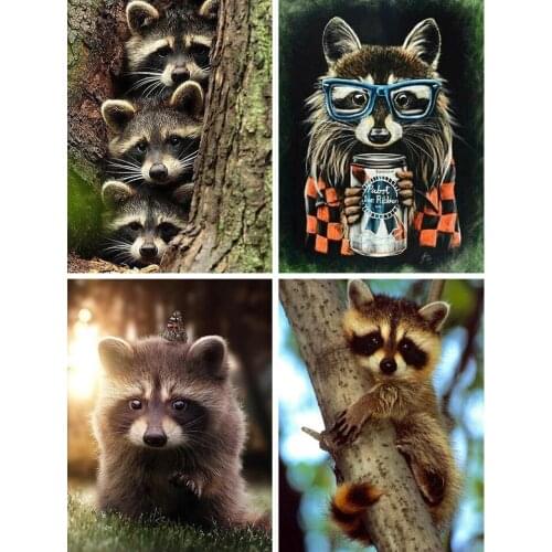 5D Diamond Painting Raccoon Kit Full Drill Square Diamond Embroidery Animals Picture Of Rhinestones Mosaic Crafts Home Decor