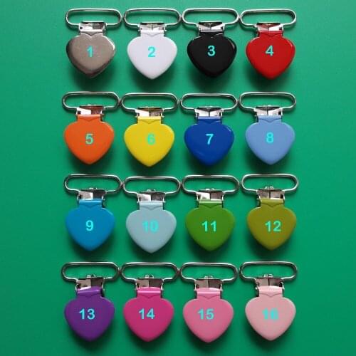 80pcs 1" Enamel Heart Shape Suspender Clips With Plastic Teeth,Metal Pacifier Clip,Garment Accessories Ribbon Craft Sewing Tools