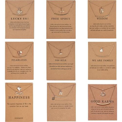 Bohemia Double layer Clavicle chain Necklace Gold Heart Dragonfly Elephant Pendant Necklaces for Women Jewelry Gift Cardboard