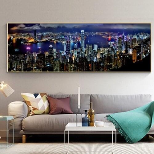 Big Size Landscape Posters and Prints Wall Art Canvas Painting City Night Scenery Decorative Pictures for Living Room Home Decor