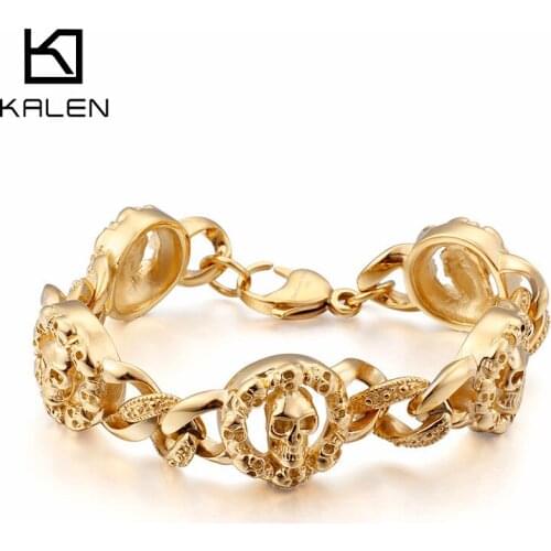 Stainless Steel Punk Multi Lots of Skull Charm Bracelet For Men 22.5cm Long Gothic Skull Chain Bracelet Party Jewelry