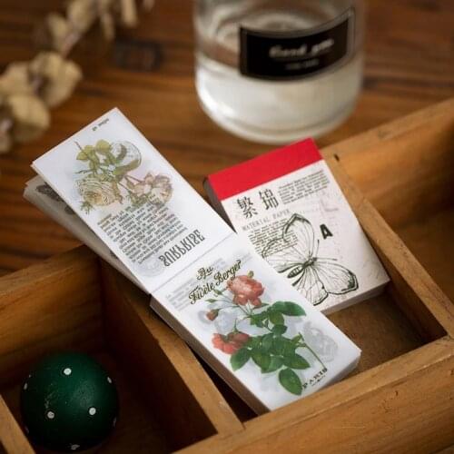100 Sheets/pack Crafts Notebook Retro Plants Flora Washi Paper Sticker Gift Cardboard Pack Tags Background Decals for Diary