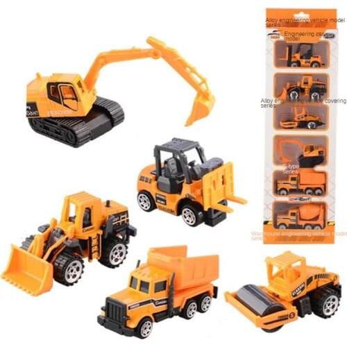 Childrens alloy car model 6 Pack 5 Simulation Engineering Vehicle Excavator Fire Police Car Baby Pull Back Car Toys Wholesale