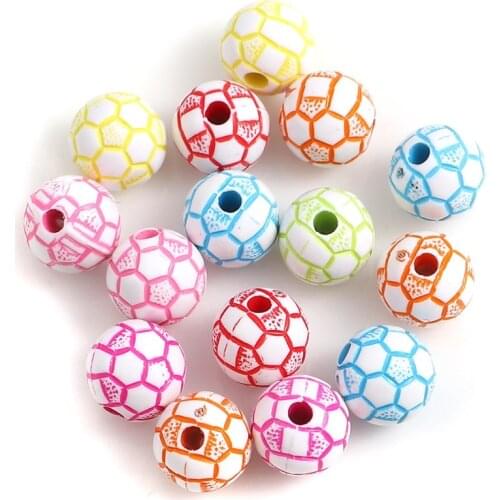 DoreenBeads Acrylic Beads Football At Random Colorful Charms Jewelry DIY Findings About 10mm Dia, Hole: Approx 2.3mm, 200 PCs
