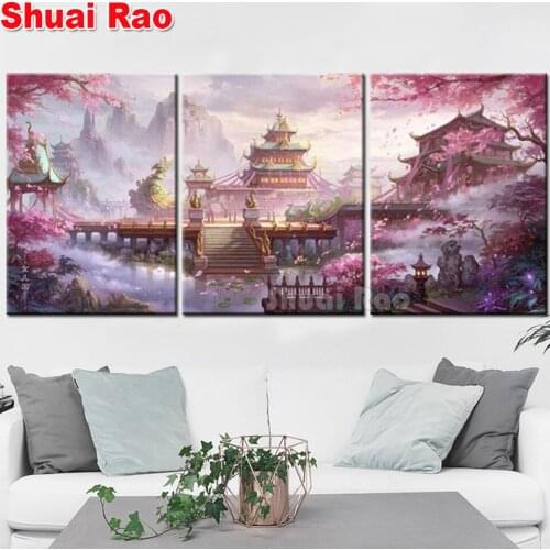 Fantasy fairyland scenery diamond painting 3 pcs 5d diamond embroidery cross stitch full square round 3D DIY mosaic decoration