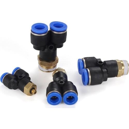 Fit 4/6/8/10/12mm OD Tube x M5 1/8" 1/4" 3/8" 1/2" BSP Y-Shaped 3 Way Spliter Pneumatic Push In Connector Air Fitting